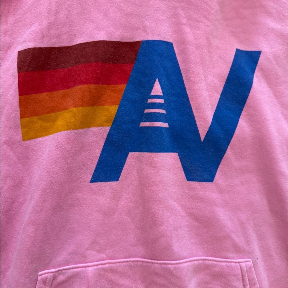 Aviator Nation Pink Hoodie with Blue and Multicolor Logo